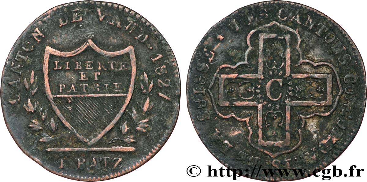 SUISSE - CANTON DE VAUD 1 Batzen 1827 Lausanne XF 