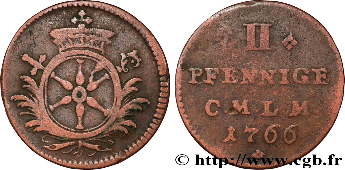 GERMANY - MAINZ 2 Pfennig - Emeric Joseph 1766  VF 