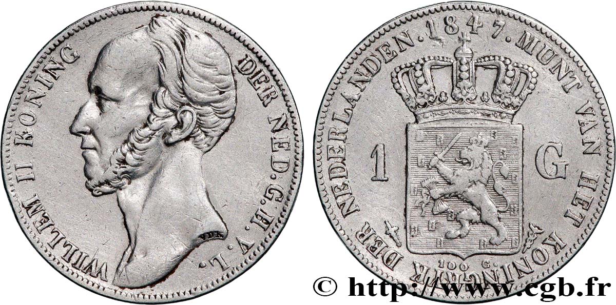 PAíSES BAJOS 1 Gulden Guillaume II 1847 Utrecht MBC 