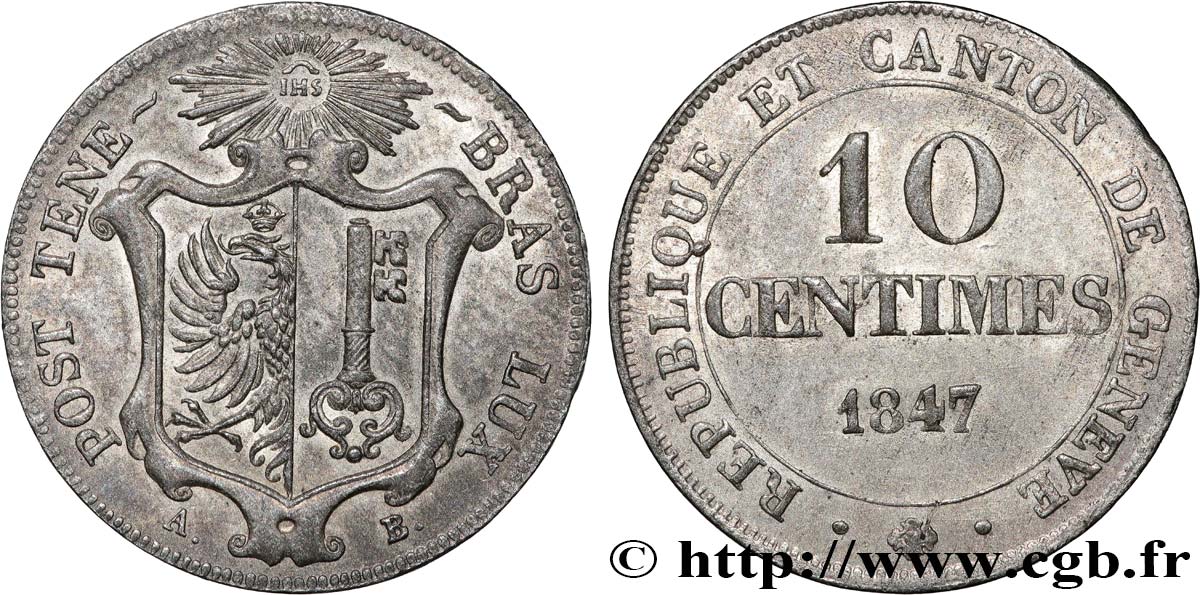 SUISSE - RÉPUBLIQUE DE GENÈVE 10 Centimes 1847  SUP 