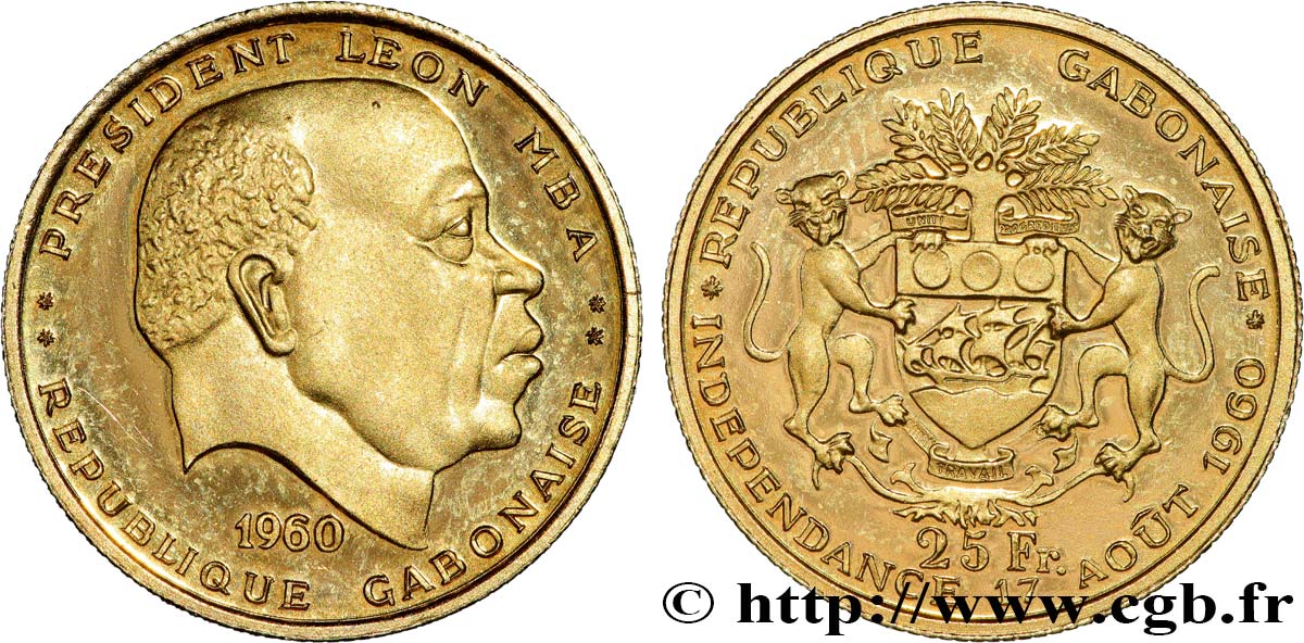 GABóN 25 Francs Proof Léon Mba 1960 Paris SC 