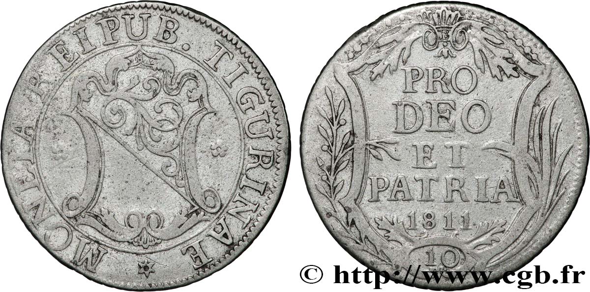 SUISSE - CANTON DE ZÜRICH 10 Schilling 1811 Zürich TTB 