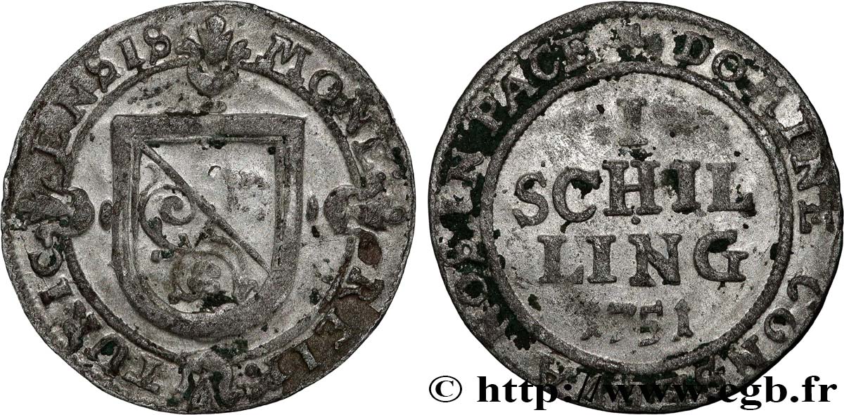 SWITZERLAND - CANTON OF ZÜRICH 1 Schilling 1751  XF 