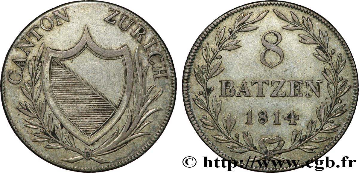 SUIZA - CANTÓN DE ZÚRICH 8 Batzen 1814  MBC 