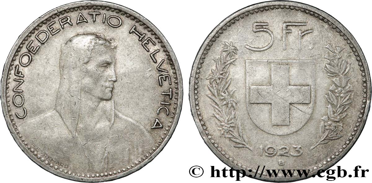 SWITZERLAND 5 Francs Berger 1923 Berne VF 