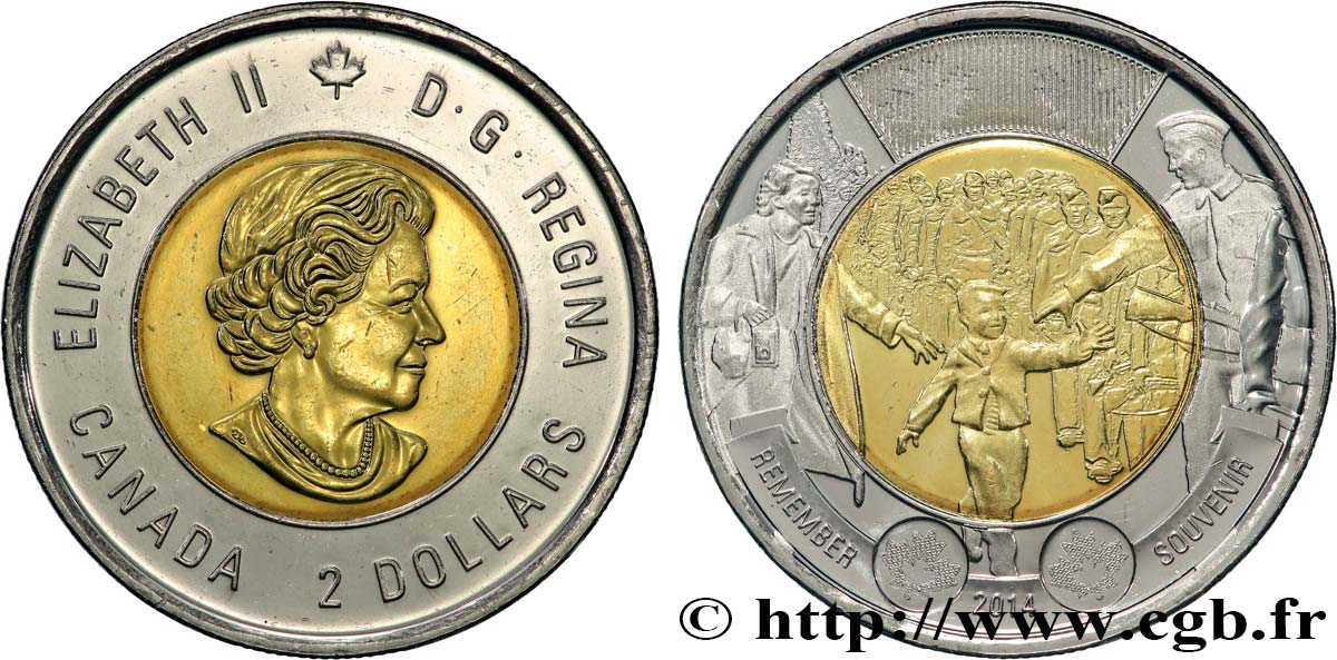 CANADA 2 Dollars 75e anniversaire de la déclaration de la Seconde Guerre mondiale 2014  SPL/SUP 