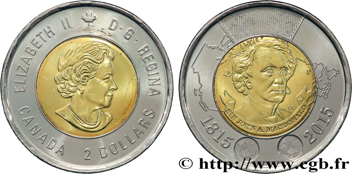 KANADA 2 Dollars 200e anniversaire de la naissance de Sir John A. MacDonald 2015  fST 