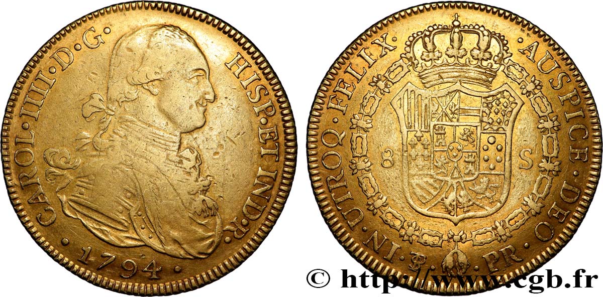 BOLIVIE 8 Escudos Charles IV 1794 Potosi TTB 