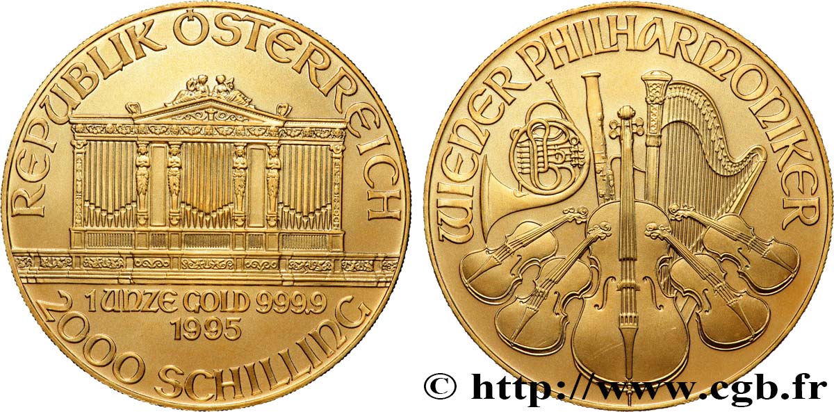 OR, PALLADIUM ET PLATINE INVESTISSEMENT 1 Oz - 2000 Schilling LE PHILARMONIQUE DE VIENNE 1995 Vienne SPL 
