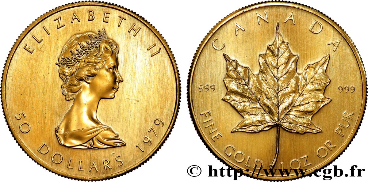OR D INVESTISSEMENT 1 Oz - 50 Dollars  Maple Leaf  Elisabeth II 1979  SPL 
