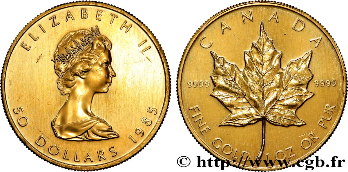 INVESTMENT GOLD 1 Oz - 50 Dollars  Maple Leaf  Elisabeth II 1985  SC 