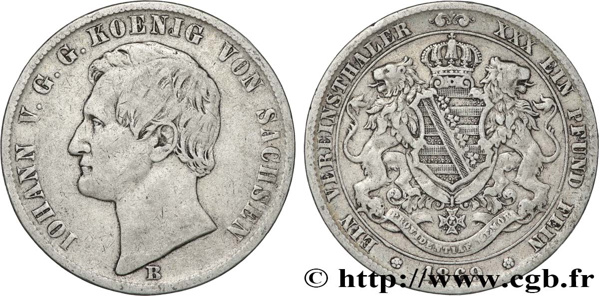 GERMANY - KINGDOM OF SAXONY - JOHN 1 Thaler  1869 Dresde VF 