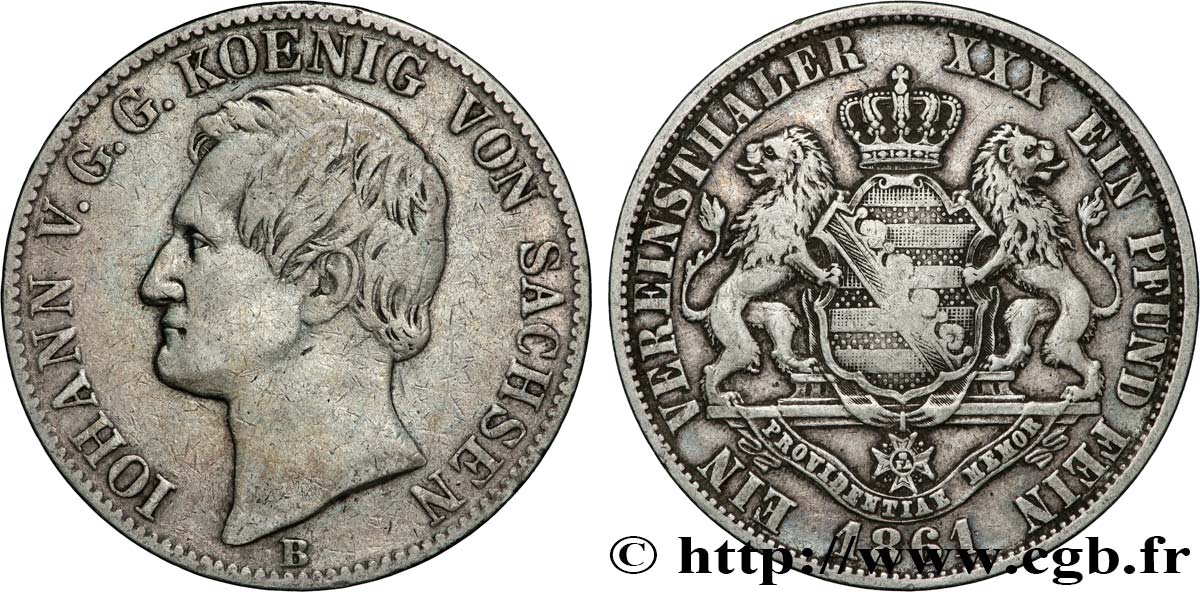 ALLEMAGNE - ROYAUME DE SAXE - JEAN 1 Thaler  1861 Dresde TB+ 