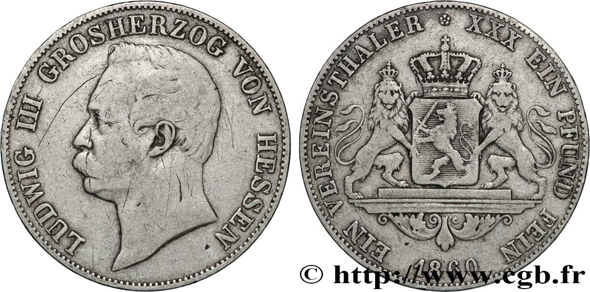 GERMANY - HESSE-DARMSTADT- LOUIS III 1 Thaler  1860  q.BB 