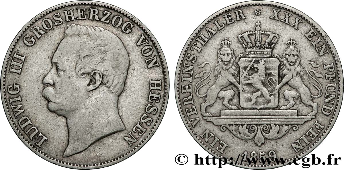 GERMANY - HESSE-DARMSTADT- LOUIS III 1 Thaler  1859  fSS 