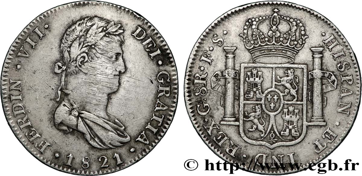MEXIQUE - FERDINAND VII 8 Reales 1821 Guadalajara TTB 