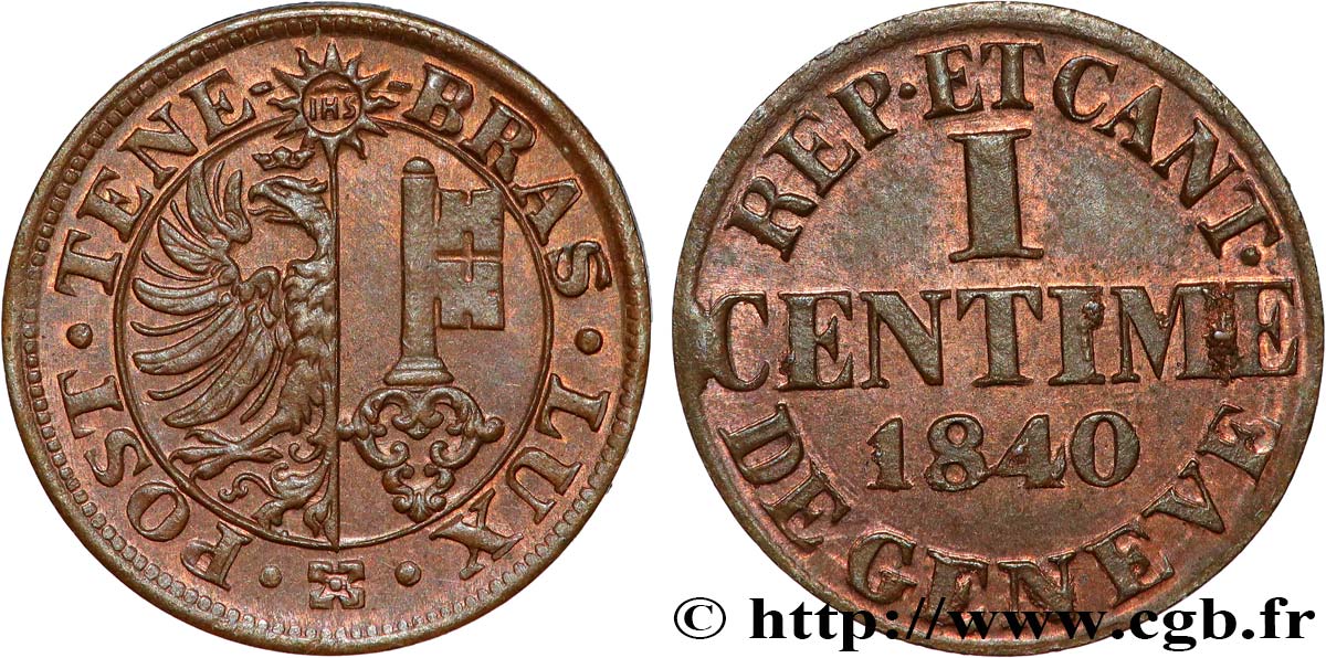 SWITZERLAND - REPUBLIC OF GENEVA 1 Centime - Canton de Genève 1840  AU 