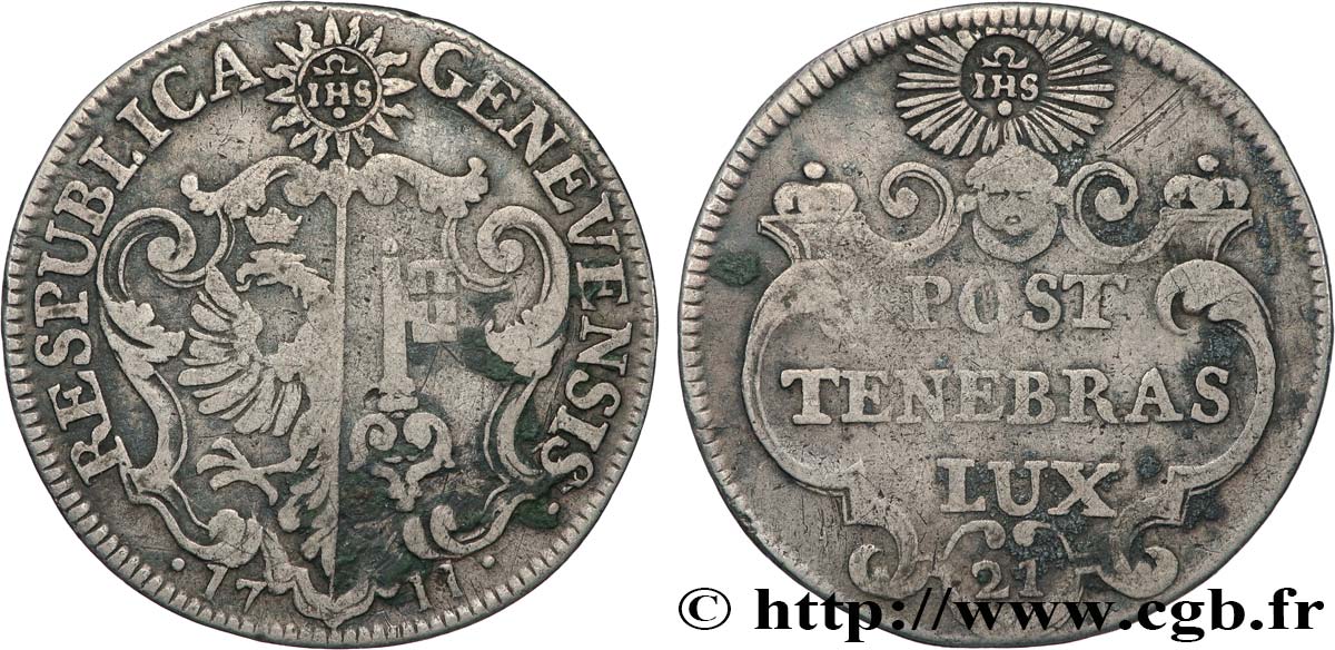 SWITZERLAND - REPUBLIC OF GENEVA 21 Sols - République de Genève 1721  VF 