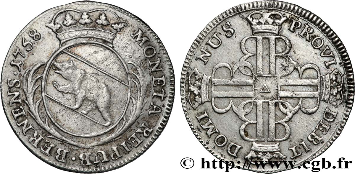 SUIZA - CANTÓN DE BERNA 20 Kreuzer - canton de Berne ours 1758  MBC 