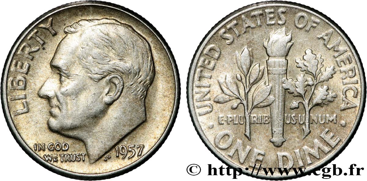 ÉTATS-UNIS D AMÉRIQUE 1 Dime(10 Cents) Roosevelt 1957 Philadelphie TTB 