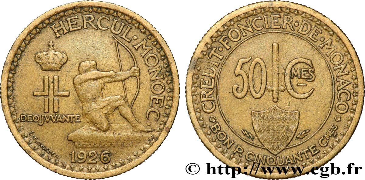 MONACO 50 Centimes émission du Crédit Foncier de Monaco 1926 Poissy TTB 