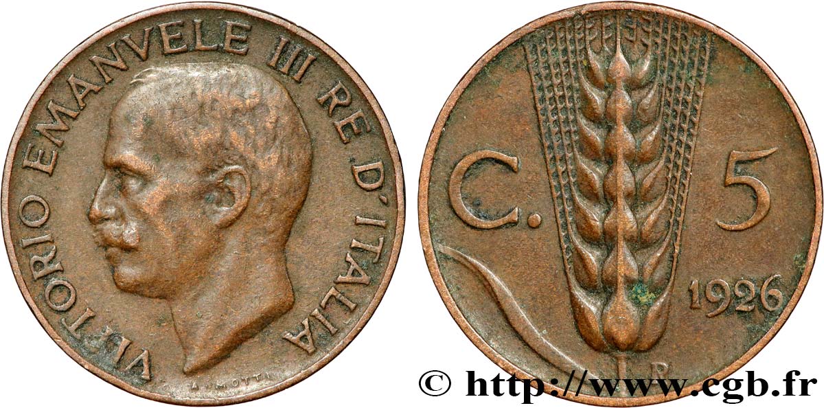 ITALIA 5 Centesimi Victor Emmanuel III 1926 Rome - R BB 