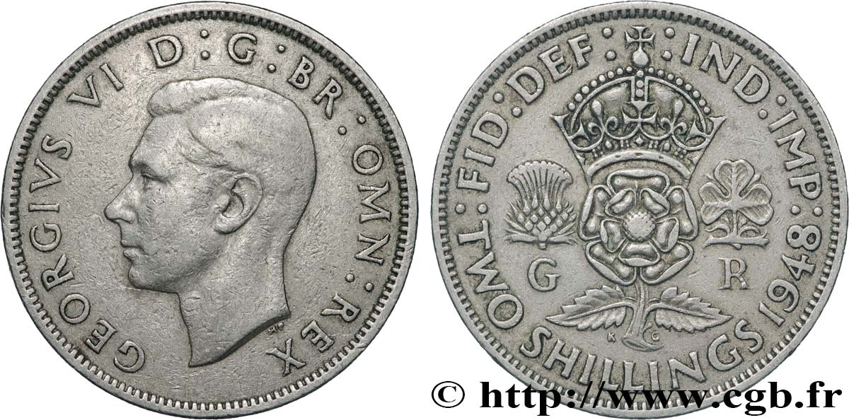 ROYAUME-UNI 2 Shillings Georges VI 1948  TTB 