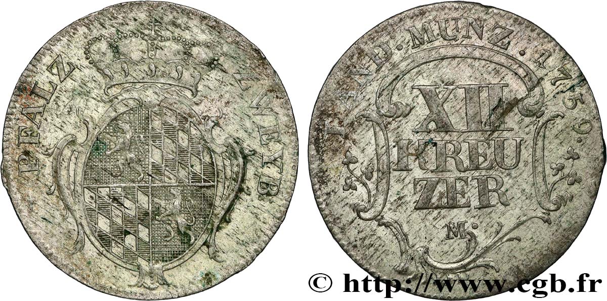 ALLEMAGNE - DUCHÉ DU PALATINAT BIRKENFELD ZWEIBRÜCKEN 12 Kreuzer Christian IV 1759  MBC 