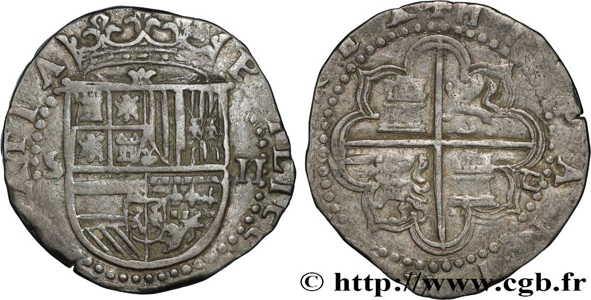 SPAGNA - REGNO DI SPAGNA - FILIPPO II 2 Reales n.d. Séville BB 