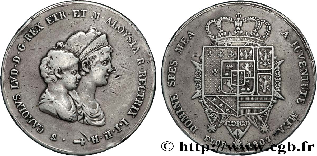 ITALIE - ROYAUME D&nbsp;ÉTRURIE - CHARLES-LOUIS et MARIE-LOUISE 10 Lire, 2e type 1807 Florence TTB 