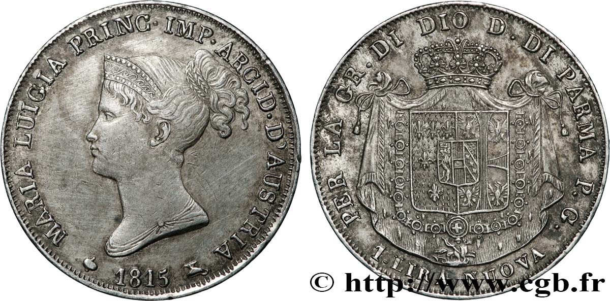 ITALIA - DUCADO DE PARMA PIACENZA Y GUASTALLA - MARÍA LUISA DE AUSTRIA 1 Lira  1815 Milan MBC/MBC+ 