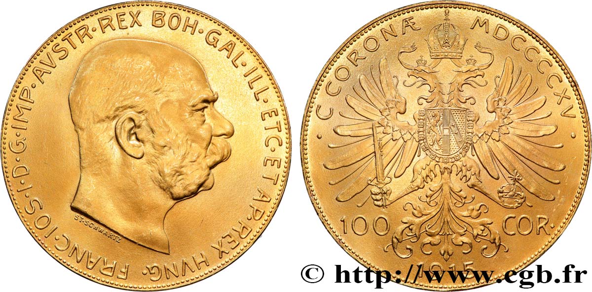 OR, PALLADIUM ET PLATINE INVESTISSEMENT 100 Corona  1915 Vienne SPL 