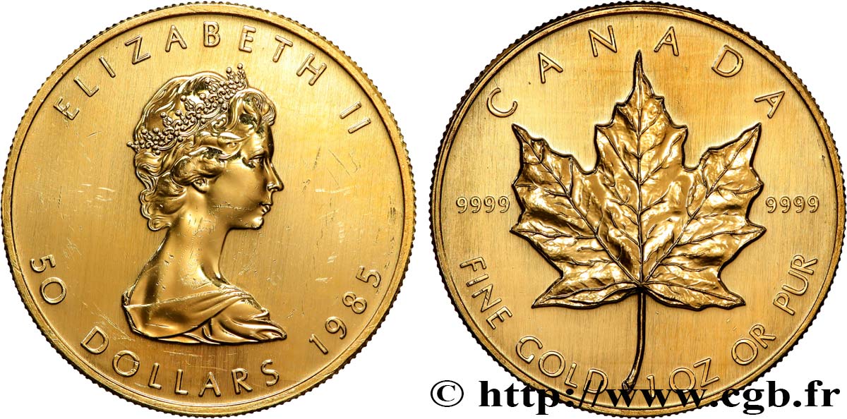 OR, PALLADIUM ET PLATINE INVESTISSEMENT 1 Oz - 50 Dollars  Maple Leaf  Elisabeth II 1985  SPL 