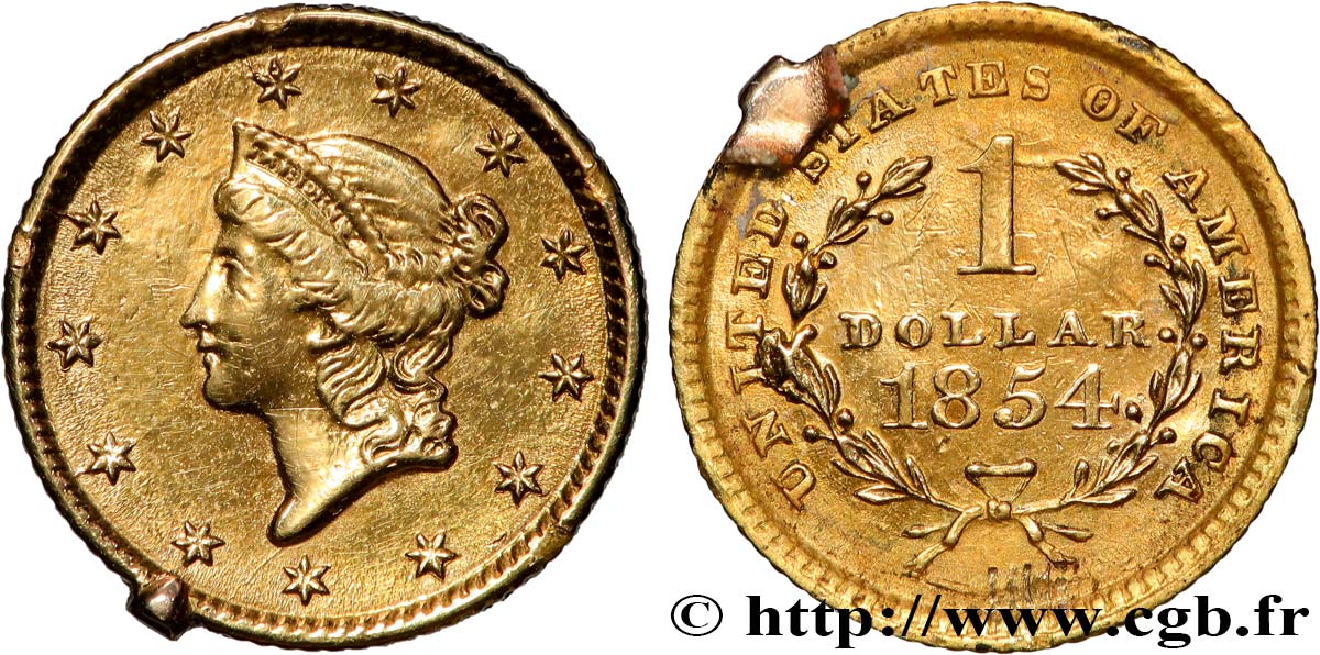 UNITED STATES OF AMERICA 1 Dollar Or  Liberty head  1er type 1854 Philadelphie XF 