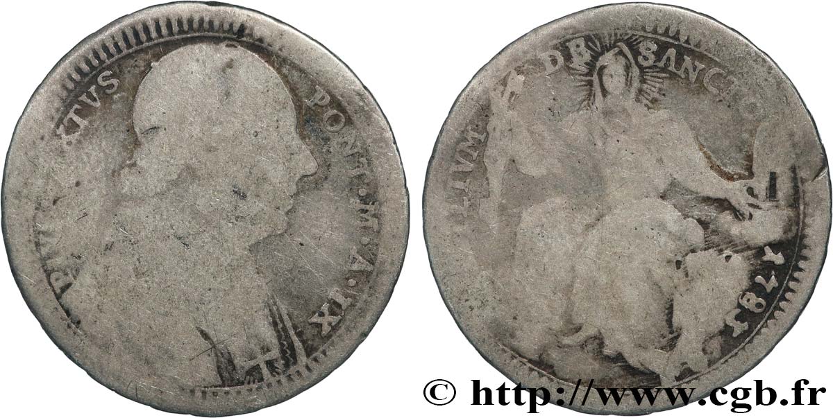 VATICAN - PIUS VI (Giovanni-Angelo Braschi) 1 Doppio 1783 Rome VG 