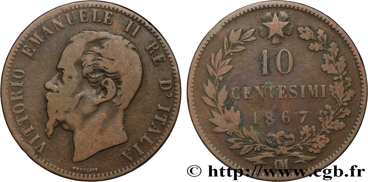 ITALIE 10 Centesimi Victor Emmanuel II 1867 Strasbourg TB 