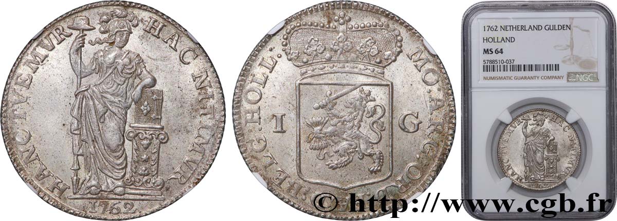 PAESI BASSI - PROVINCE UNITE - OLANDA 1 Gulden 1762  MS64 NGC