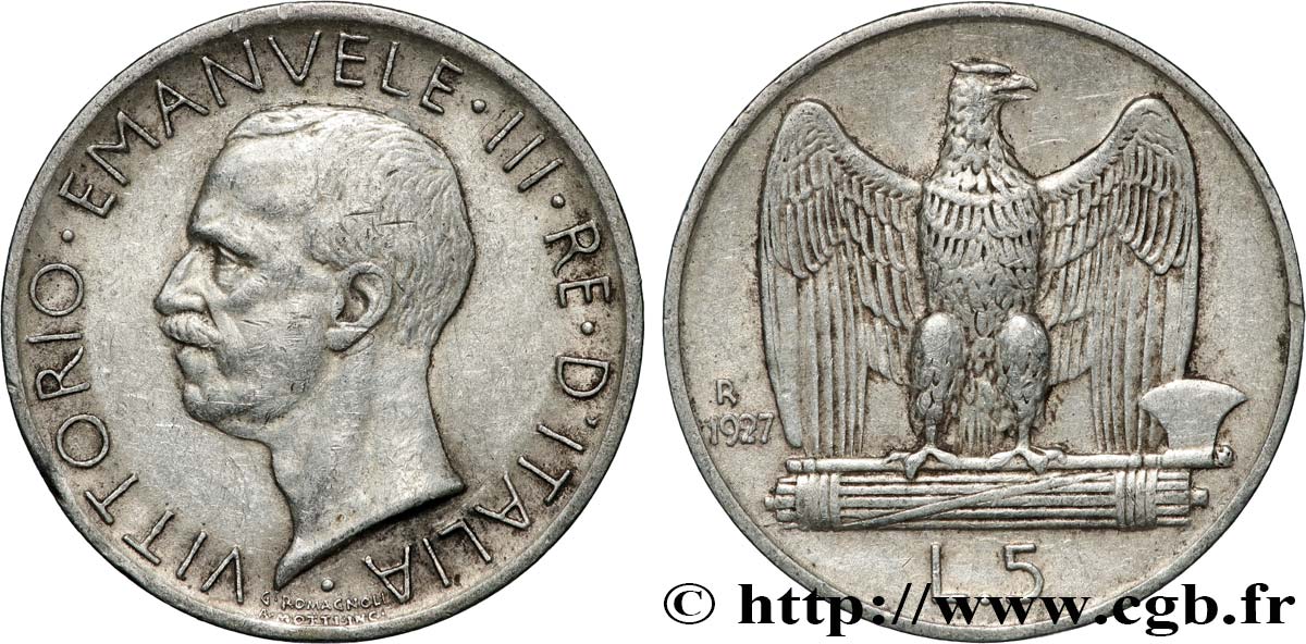 ITALIE 5 Lire Victor Emmanuel III 1927 Rome TTB+ 
