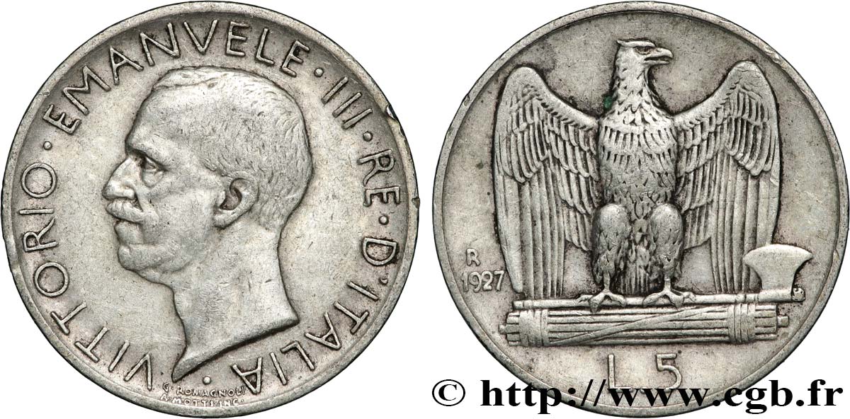 ITALIE 5 Lire Victor Emmanuel III 1927 Rome TTB+ 