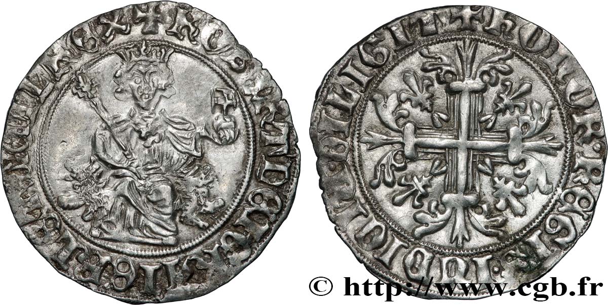 ITALIE - ROYAUME DE NAPLES - ROBERT D ANJOU Gigliato (Gillat) ou Carlin d argent n.d. Naples TTB+ 