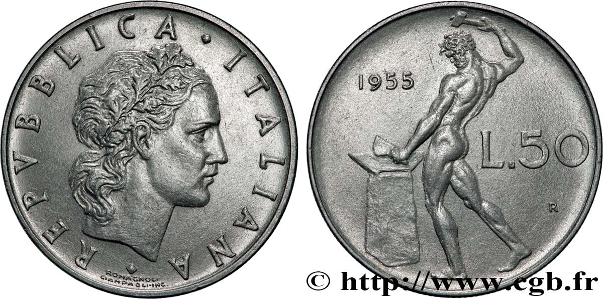 ITALIA 50 Lire  1955 Rome MBC+ 