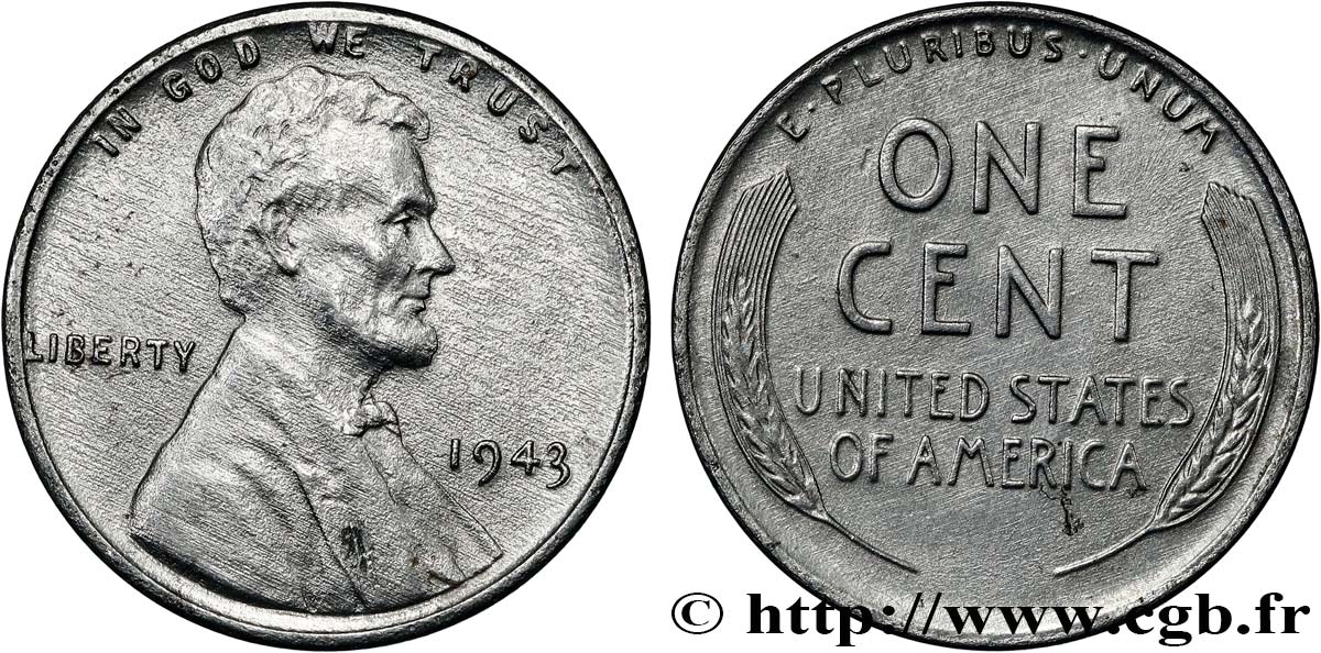 ÉTATS-UNIS D AMÉRIQUE 1 Cent Lincoln Acier 1943 Philadelphie TTB 