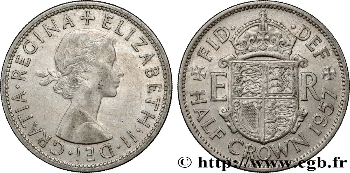 ROYAUME-UNI 1/2 Crown Élisabeth II 1957  TTB 