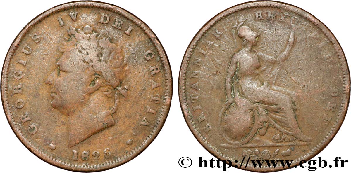 ROYAUME-UNI 1 Penny Georges IV tête laurée 1826  B+ 