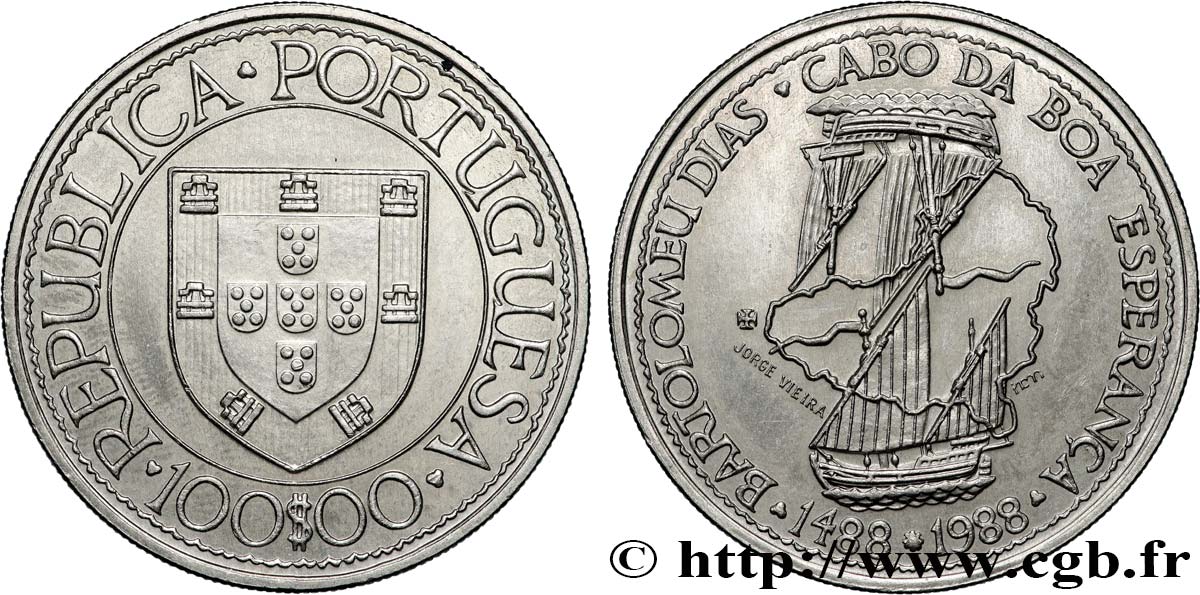 PORTUGAL 100 Escudos Bartolemeu Dias, découverte du Cap de Bonne Espérance 1988  SUP 