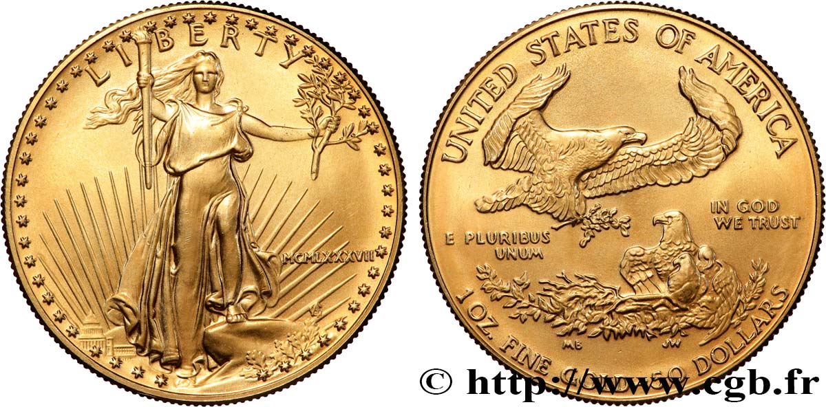 INVESTMENT GOLD 1 Oz - 50 Dollars  1987 Philadelphie ST 