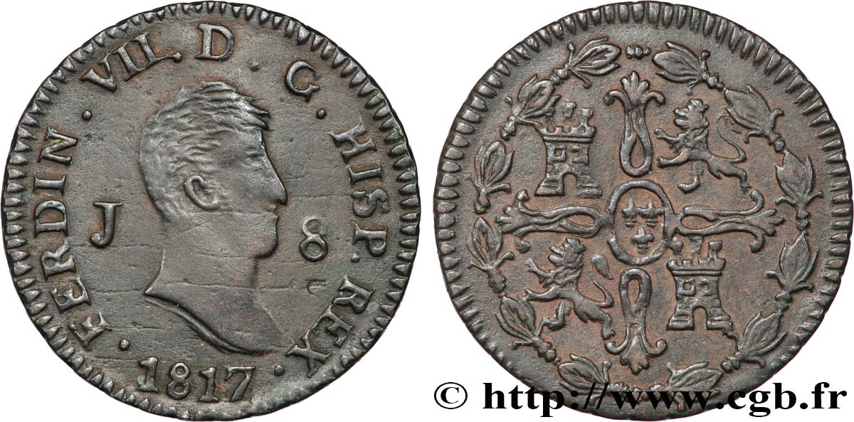 SPAIN 8 Maravedis Ferdinand VII 1817 Jubia AU 