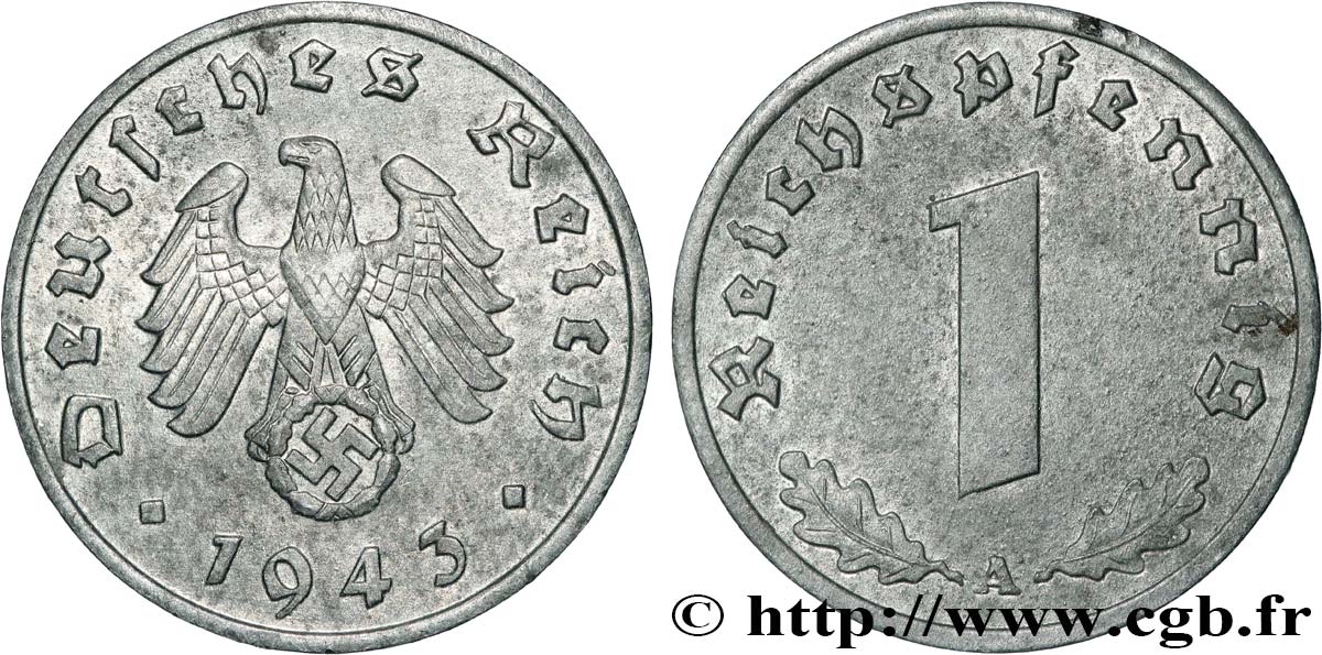 GERMANY 1 Reichspfennig aigle et swastika 1943 Berlin AU 