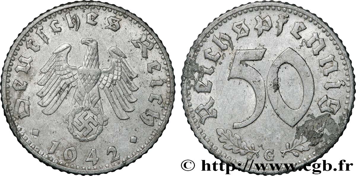 ALLEMAGNE 50 Reichspfennig 1942 Karlsruhe -  TTB 