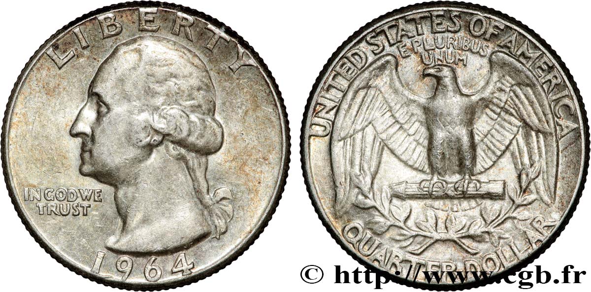 ÉTATS-UNIS D AMÉRIQUE 1/4 Dollar Georges Washington 1964 Philadelphie TTB 